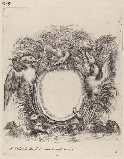 Cartouche com patos e cães de Stefano della Bella