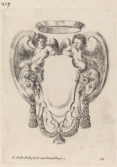 Cartouche com carneiros e sátiros infantis de Stefano della Bella