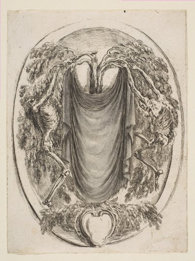 Cartela com esqueletos, 1647. de Stefano della Bella
