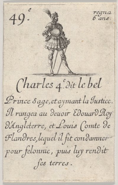 Charles 4.e- le le bel Prince sage ..., de Jogo dos Reis da França Jeu des Rois ..., 1644. de Stefano della Bella