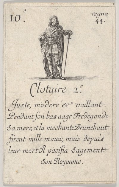 Clotaire 2.-e Juste, moderado ..., de Jogo dos Reis da França Jeu des Rois de Fran ..., 1644. de Stefano della Bella