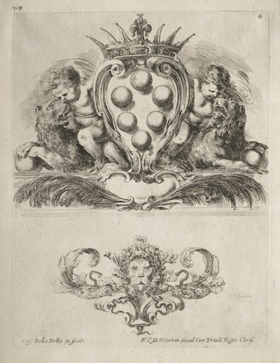 Coleção de vários caprichos e novos desenhos de cartelas e ornamentos: No. 6. de Stefano della Bella