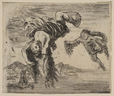 Dédalo e Ícaro, do Jogo da Mitologia Jeu de la Mythologie, 1644. de Stefano della Bella