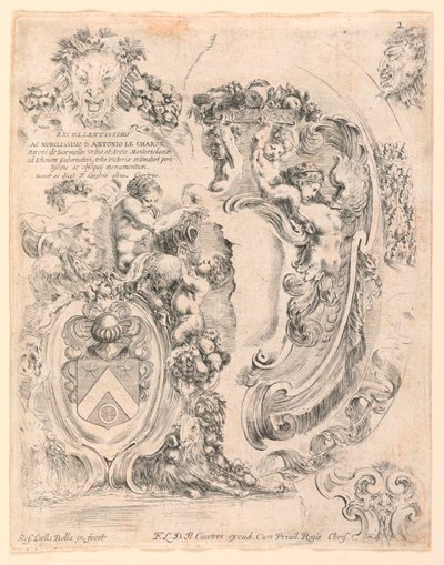 Escudos e Detalhes para Escudos, No. 2 de "Raccolta di varii cappriccii et nove inventioni di cartelle et ornamenti" de Stefano della Bella