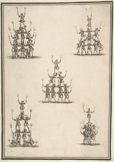 Cinco Grupos de Acrobatas, 1652. de Stefano della Bella