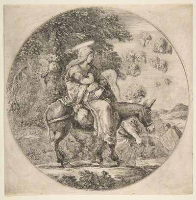 Voo para o Egito, uma composição redonda, ca. 1662 de Stefano della Bella
