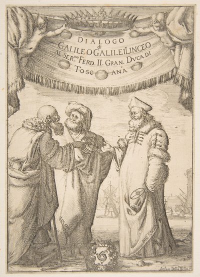 Frontispício para o diálogo de Galileo Galilei, 1632. de Stefano della Bella