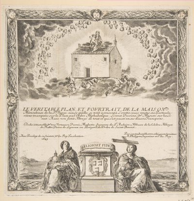 Frontispício para Le Véritable Plan e Pourtrait da Maison de la Ste. Virgin, 1649. de Stefano della Bella