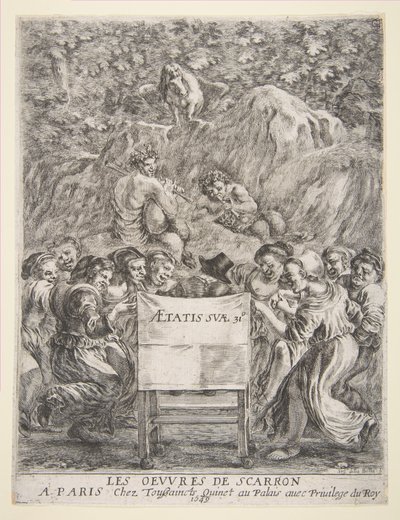 Frontispício para Les Oeuvres de Scarron, 1649. de Stefano della Bella