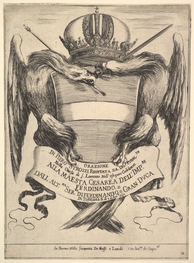 Frontispício para o funeral do imperador Ferdinand II Esequie dellimperadore Ferdinando ..., 1637. de Stefano della Bella