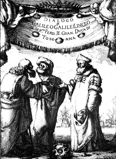 Frontispício do Diálogo dos Sistemas Máximos de Galileu, 1632 de Stefano della Bella