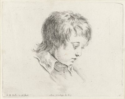 Cabeça de um jovem, olhando para baixo à direita
Os princípios do desenho (título da série)
I principii del disegno (título da série) de Stefano della Bella