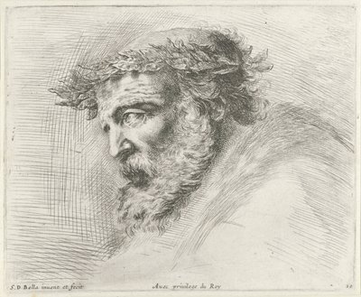 Cabeça de um homem velho com barba e coroa de louros, de perfil à esquerda
Os princípios do desenho (título da série)
I principii del disegno (título da série) de Stefano della Bella