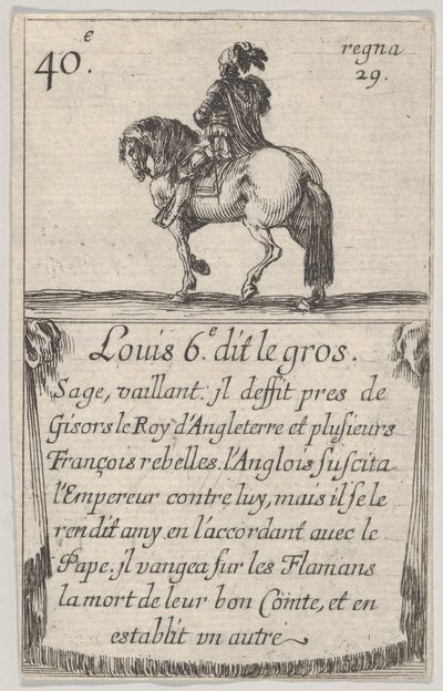 Louis 6.-e le gros Sage, vaillant ..., de Jogo dos Reis da França Jeu des Ro ..., 1644. de Stefano della Bella