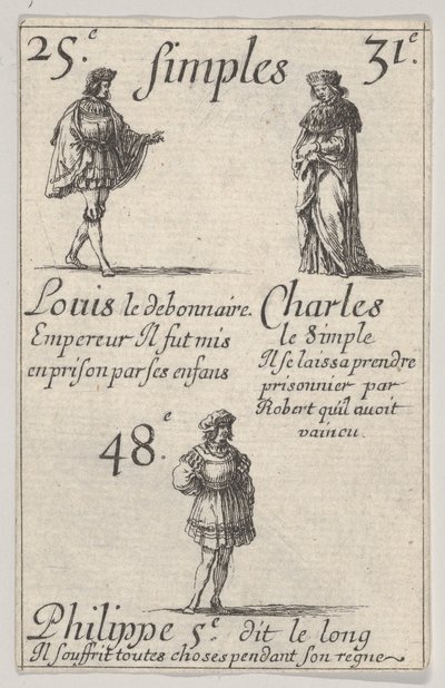 Louis le debonnaire ... Charles le Simple, de Jogo dos Reis da França Jeu des Rois ..., 1644. de Stefano della Bella