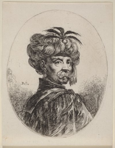 Mouro com um turbante adornado com cinco penas de Stefano della Bella