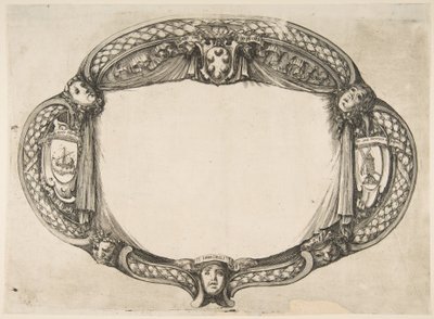 Design de ornamentos para uma tese sobre o dispositivo: Quest un soccorso, ca. 1656 de Stefano della Bella