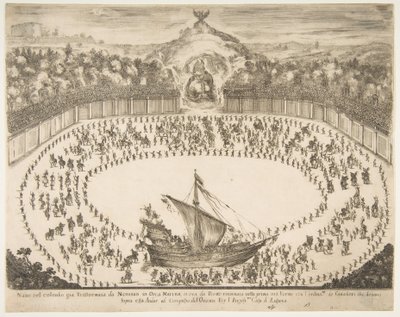 Carro alegórico em forma de navio, brasão de armas do Grão-Duque de Modena no topo, 1652. de Stefano della Bella