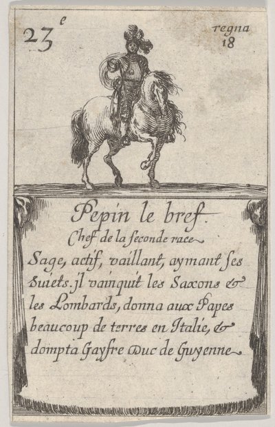 Pepin, o breve Chef da segunda corrida ..., de Jogo dos Reis da França Jeu des Ro ..., 1644. de Stefano della Bella