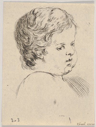 Ilustração 12: cabeça de uma criança, do Livro para aprender a desenhar Livre pour apprendre ..., ca. 1649 de Stefano della Bella