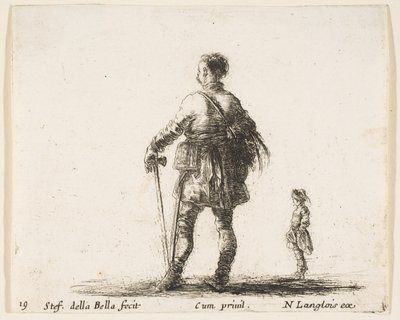 Ilustração 19: um nobre polonês em traje de corte, parado no centro, visto de trás, um ..., ca. 1644-47. de Stefano della Bella