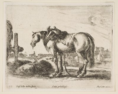 Ilustração 22: cavalo de carroça, de Various animals Diversi animali, ca. 1641 de Stefano della Bella