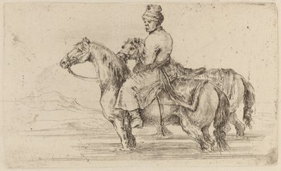 Atendente polonês com dois cavalos. de Stefano della Bella