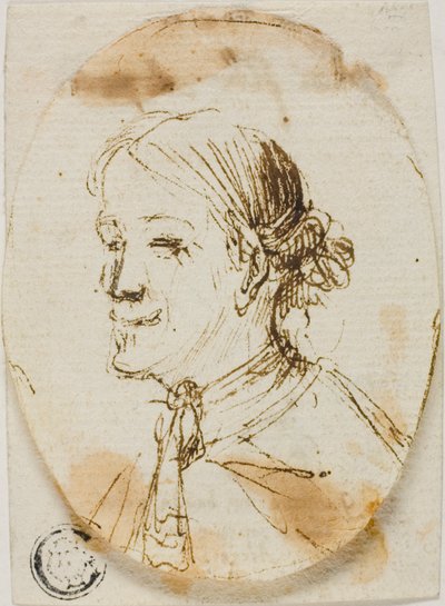 Retrato de busto de homem com gravata (frente); esboço de sela (verso) de Stefano della Bella