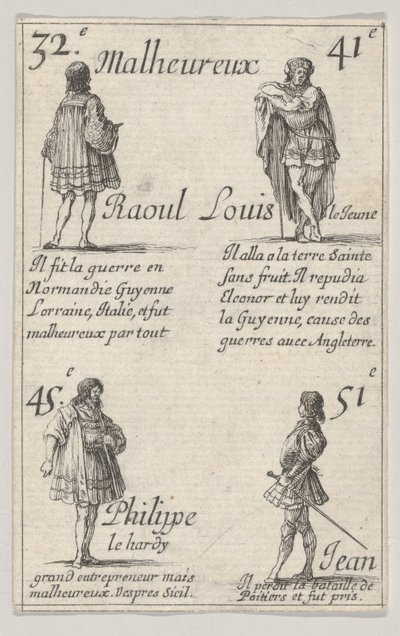 Raoul ... Louis le Jeune ..., do Jogo dos Reis da França Jeu des Rois de France, 1644. de Stefano della Bella