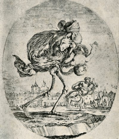 Reprodução de gravura a partir de Conjunto das Cinco Mortes, por Stefano della Bella, 1906. de Stefano della Bella