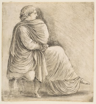 Mulher sentada no perfil após Antique Bas Relief, ca. 1660 de Stefano della Bella