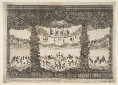 Sexta cena, os céus, de O casamento dos deuses Le nozze degli Dei, 1637. de Stefano della Bella