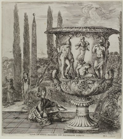 O Vaso Medici, prato um das Seis Grandes Vistas de Roma e da Campagna de Stefano della Bella