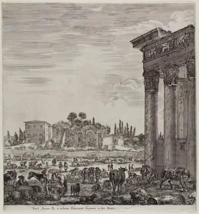 O Templo de Antonin e o Campo Vaccino de Stefano della Bella