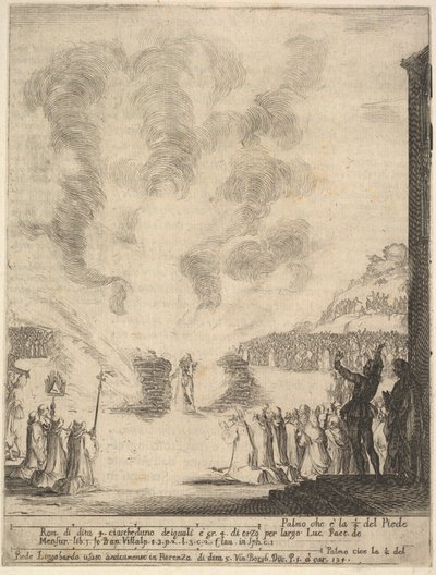 A prova de fogo, o monge Pedro, o discípulo São João Gualbert, passando pela fl ..., 1640. de Stefano della Bella