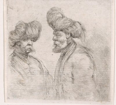 Dois homens turcos com bigodes e turbantes de Stefano della Bella