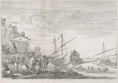 Dois navios de galera no porto de Livorno Porto de Livorno (título da série) Vues de port de Livourne (título da série) de Stefano della Bella