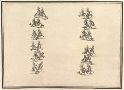 Vinte e quatro cavaleiros duelando e formando duas colunas, de La Gara delle Stagioni, 1652. de Stefano della Bella