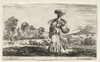 Várias figuras e paisagens: camponesa carregando uma cesta na cabeça, 1649. de Stefano della Bella