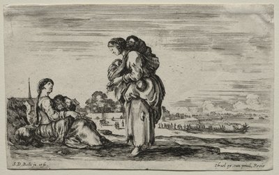 Várias figuras e paisagens: duas mães conversando juntas, 1649. de Stefano della Bella