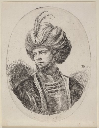 Jovem mouro com barba rala e turbante de plumas, voltado para a esquerda de Stefano della Bella