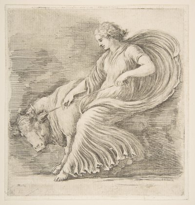 Jovem mulher tentando parar um touro, ca. 1660 de Stefano della Bella
