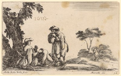 Dois peregrinos descansam junto a uma árvore de Stefano della Bella