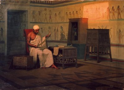 padre egípcio lendo um papiro de Stepan Wladislawowitsch Bakalowitsch
