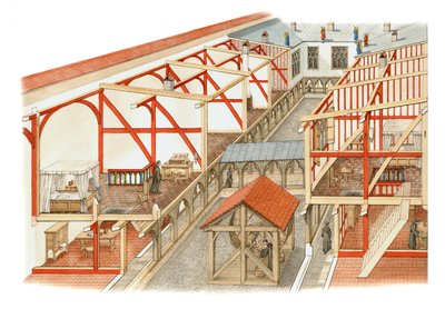 Tribunal dos Cónegos, Castelo de Windsor, c.1500-1535 (tinta e aguarela sobre papel) de Stephen Conlin