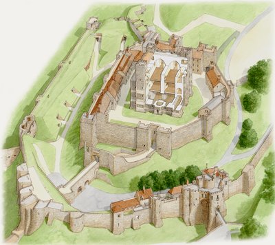 Dover Castle Today, c.1945-2023 (tinta e aguarela sobre papel) de Stephen Conlin