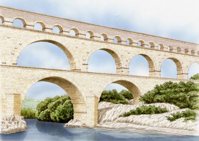 Pont de Gard Today, França, c.1900-2023 (tinta e aguarela) de Stephen Conlin