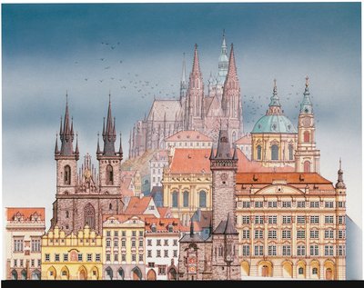 Edifícios de Praga, c.1900-2023 (tinta e aguarela) de Stephen Conlin
