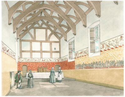 O Grande Salão de Cothay Manor, perto de Wellington, Somerset, 2016 (tinta e aguarela) de Stephen Conlin