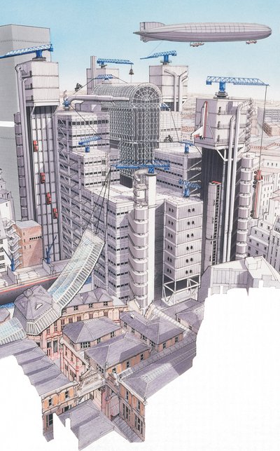 The Lloyds Building, City of London, c.1987-1995 (tinta e aguarela) de Stephen Conlin